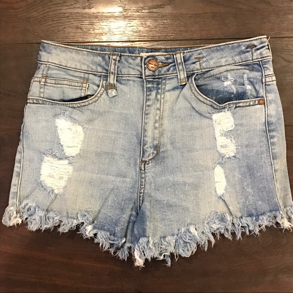 High Waisted Distressed Denim Shorts